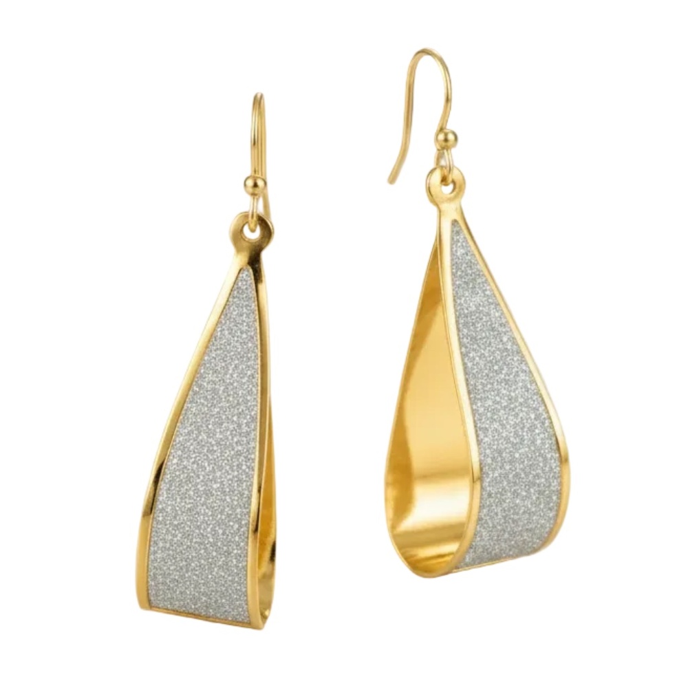 Womens Gold Silver Glitter Sparkle Teardrop Earrings‎